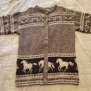 Equestrian Patterned Brown Cardigan